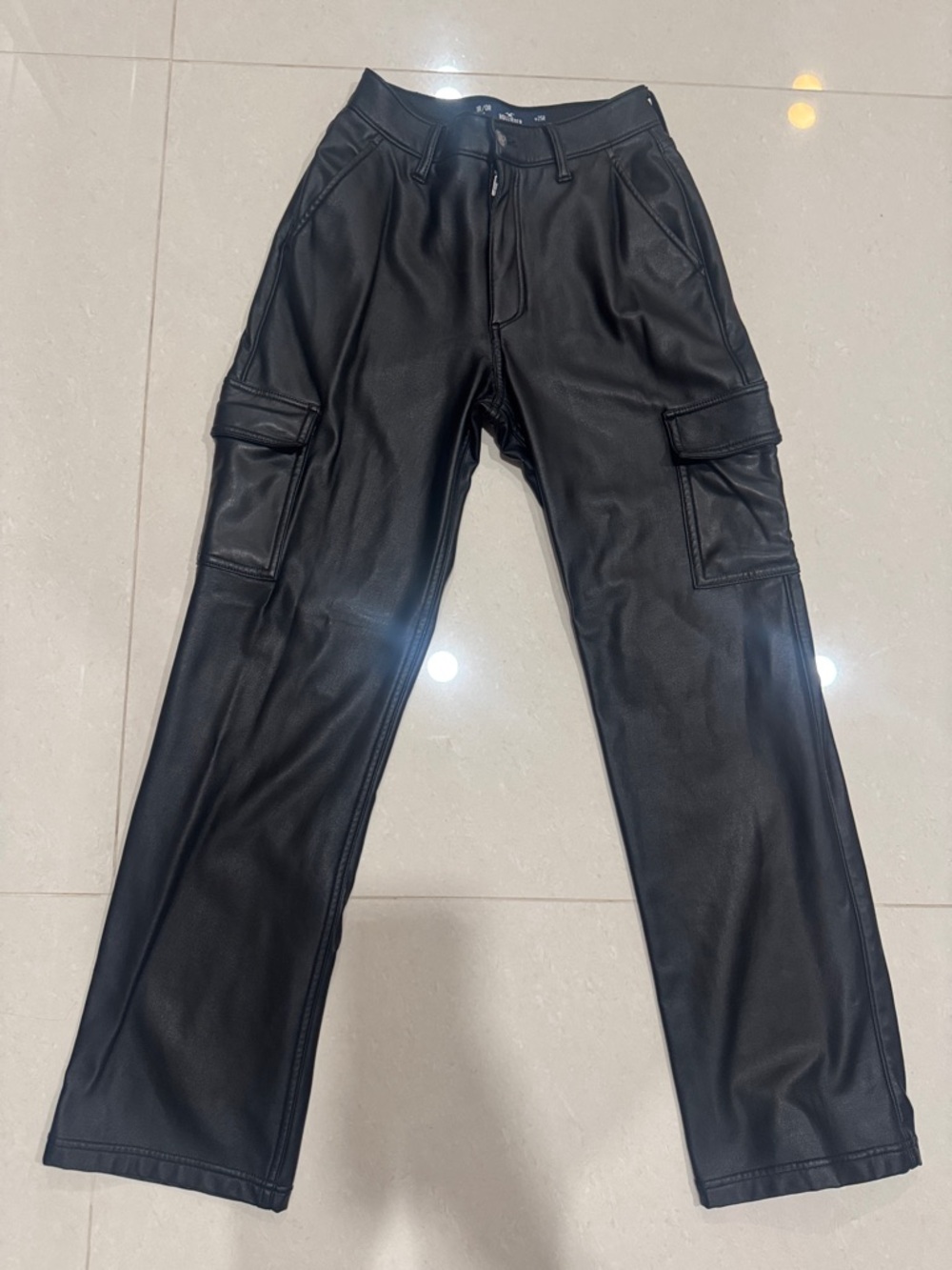 Zara Black Faux Leather Cargo Pants
